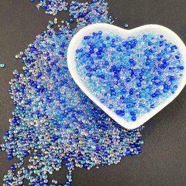 No Hole Beads Bubble Beads Resin Filled Beads DIY Craft 1-3mm Glass Beads Nail Parts Approx 200g Decorative Filler Round Loose Beads for Jewelry Making Nail Art Pearls (200, Mixed Blue)