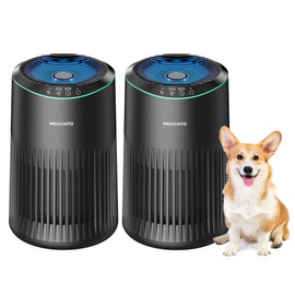 Air Purifiers for Bedroom Home with Sleep Mode for Smoke Pet Dander Odors, Small Air Purifier with Fragrance Sponge, Blue Ambient Light, 23dB Quiet, 2 Pack Black