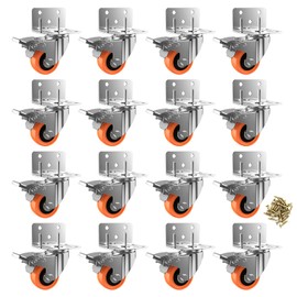ASHGOOB 2inch L-Shaped Caster Wheels, Side Mount Casters Set of 16, Heavy Duty Casters with Brake, Double Bearing Locking Polyurethane(PU) Wheels for Baby Beds/Cabinets/Furniture（16 Pack