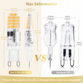 DiCUNO G9 LED Bulb 2W, 20W-25W Halogen Equivalent, 2700K Warm White, 200 Lumens, 120V, Bi-pin Ceramic Base, Non-dimmable, Pack of 10