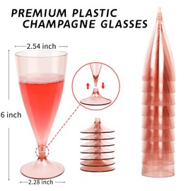 Champagne Flutes Plastic - 16 Pack Stemless Champagne Flutes, Shatterproof & Reusable Plastic Champagne Glasses, BPA-Free Mimosa Glasses Plastic，Perfect for Weddings, Parties | Dishwasher Safe
