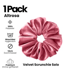 Leirinik Velvet Scrunchie Hair Scrunchie | 14 cm Dusky Pink Pack of 1 | Soft High-Quality Velvet Made of 100% Polyester | for Girls and Women - All Hair Types