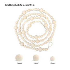 8.2ft Wooden Bead Garland Featuring Natural Wooden Beads for Holiday Christmas Trees Bohemian Decoration DIY Painting Layered Trays Wall Decorations Coffee Tables and Home Hanging
