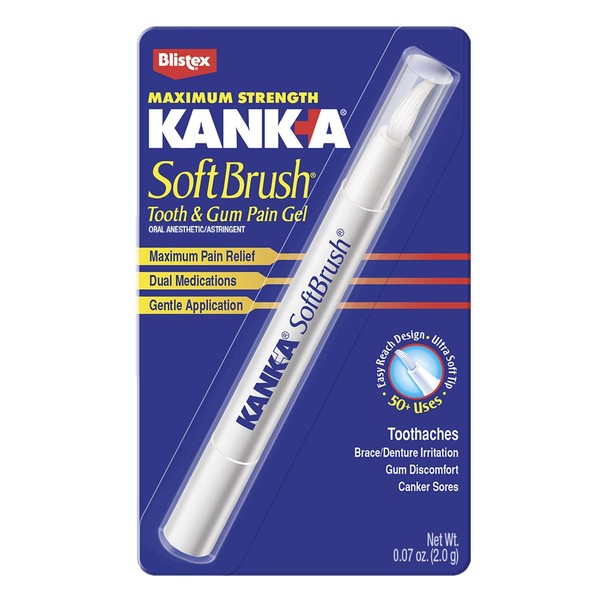 Kank-A Soft Brush Tooth & Mouth Pain Gel, Professional Strength, 0.07 Ounce – Dual Relief Formula for Toothaches, Gum & Other Mouth Pain, Easy to Use Pen Applicator, Fast-Acting Pain Relief