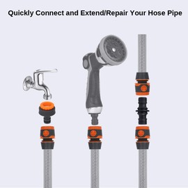 Garden Hose Connector for Hose Pipe, Outside Tap to Hose, Hose to Hose Connector Fittings Set - 6 Quick Connector for Hose, 2 Adapter Connector for Tap 3/4''&1/2'' 2 in 1, 2 Double Male Hose Connector