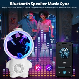Jellyfish Lamp Mood Lamp,Astronaut Night Light Kids with 10 Lighting Modes and 14 Soothing Sounds,Bubble Jellyfish Lamp Water Flow Speed Is Adjustable,Birthday Gifts for Kids Girls Boy Baby