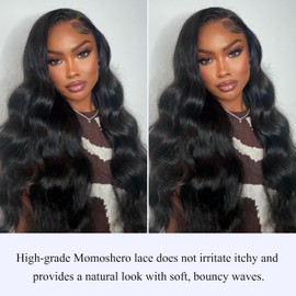 MOMOSHERO Body Wave 5x5 HD Lace Closure Only, Pre Plucked Sew In With Human Hair Closure, Free Part Invisible 5x5 Wavy Closure 150 Density, long deep part Closure Natural Black 12 Inch