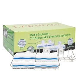 LTWHOME Stainless Steel Suction Soap Sponge Holder with 4 Cleaning Sponges for Kitchen, Bathroom (Pack of 6)