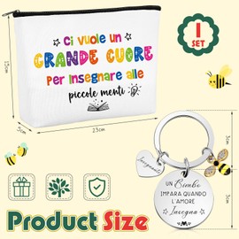 Weewooday 2 Pieces Teacher Gift for the End of the Year Thank You Educator Gift Bee Pendant Key Chain Canvas Make Up Bags with Zip for Teacher's Day, Multicoloured