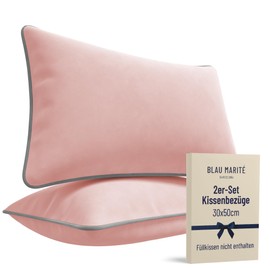 Blau Marité Cushion Covers 30 x 50 cm - Set of 2 Soft Velvet - Decorative Cushion with Contrasting Edge - Pink & Grey - Without Filling