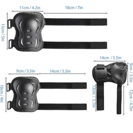 6 Pcs Knee and Elbow Pads 6 in 1 Adjustable Wrist Guard Knee Elbow Pads Sports Protective Gear Set with Mesh Bag for Biking Skatboarding Roller Skating Skiing (6, Black)