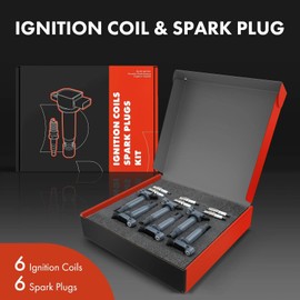A-Premium Set of 6 Ignition Coil Pack and Iridium Spark Plugs Compatible with Toyota Camry 2002-2006, Highlander, Sienna & Lexus RX300 ES300 RX330 ES330, 3.0L 3.3L