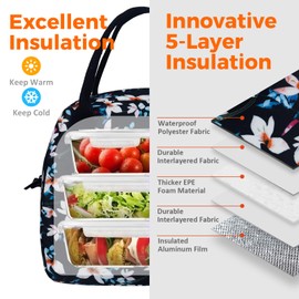 Moyad Cool Bag Small Lightweight Lunch Bag Insulated Bag for Work School Lunch Bag Foldable Waterproof Zip 10L Black & Night Blooming Queen of the Night