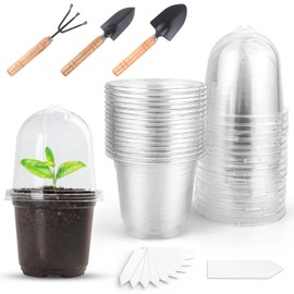GZLCEU Pack of 15 Propagation Pots, Propagation Pot with Lid, 15 x 9 cm, Seedlings Propagation Pots with 15 Labels 3 Pieces Garden Tool Set for Seeds, Seedlings, Succulents