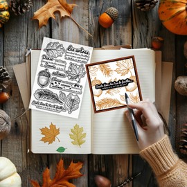 GLOBLELAND Französischem Herbstsegen Text Transparente Silikonstempel Ahornblättern Grüße Klare Stamps Eichenblätter Silikonstempel Für Kartengestaltung DIY Prägung Journaling