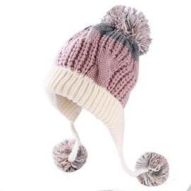 HUAMULAN Women Winter Sherpa Cover Ears Beanie Hat Earflap Peruvian Warm Fleece Lined Knit Cute Fluffy Soft Ski Hats 3 Pom Poms