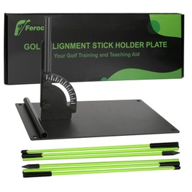 Feroca Golf Alignment Stick Holder with Adjustable Angle Plate, No Stab Ground Portable Golf Training Aid, Swing Plane Trainer to Fix Slices & Straighten Putts