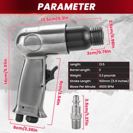 AMGSH 150mm Air Hammer Kit, 4500 BPM Pneumatic Hammer with 4 Chisels (Taper Punch, Panel Cutter, Flat & Spot Weld Chisels), Spring & Fitting – Air Shovel Tool for Automotive & Metal Work