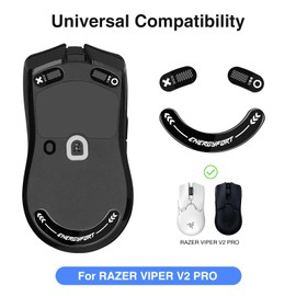 Mouse Skates for Razer Viper V2 Pro Wireless Esports Gaming Mouse, Rounded Curved Glass Mouse Feet Replacement, Super Fast Smooth and Durable Sole Mouse Stickers for Razer Viper V2 Pro (Black)