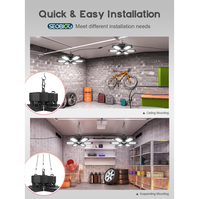 SEOBIOG 2 Pack Plug in Garage Light, Upgraded 200W 20000LM