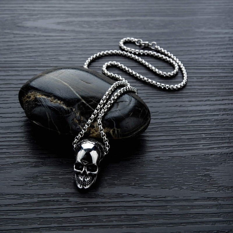 FILOBOKO Men Stainless Steel Skull Pendant Necklace Personality Necklace for