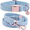 DOGWONG Cotton Dog Collar and Leash Blue Pet Collar Soft