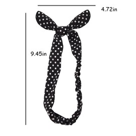 Black Rabbit Ear Bow Headband for Girls Non Slip Bow Hairbands for Kids Toddler Girls Bowknot Turban Headbands White Dot Elastic Headwrap Retro Hair Bands with Bow Christmas Hair Accessories for Women