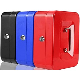 ACCURATE Money Box Tin Steel Cash Safe Box Petty Cash Tin with Lock 2 Keys - Black (8 INCH)