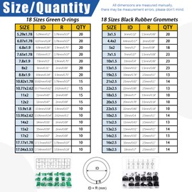 Glarks 553 Pcs Metric Universal O-Ring Assortment Set, 36 Sizes, 270 Pieces Green Nitrile Rubber NBR Washer and 279 Pieces Black Sealing Rings with Pick and Hook Set