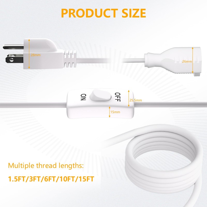 STARELO Extension Cord with Switch 3-Prong Indoor White Extension Cord,1625W