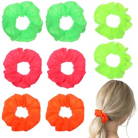 Wanmu 8Pcs Neon Hair Scrunchies, Elastic Hair Bands and Ponytail Holders, 80s Neon Hair Ties, 80s Hair Accessories for Women, Soft Scrunchy Solid Colors