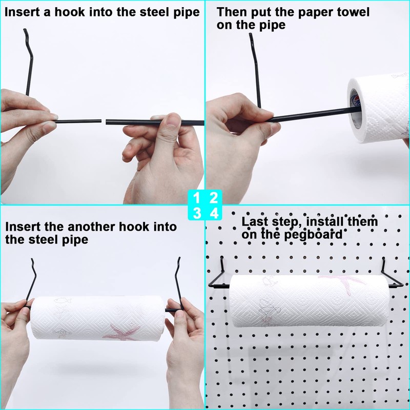 5 Pack Extendable Pegboard Paper Towel Holder,Pegboard Hook for Workshop,Garage,Kitchen,Laundry