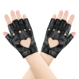 1 Pair Half Finger Leather Gloves, Fingerless Hollow Out Punk PU Leather Gloves, Stylish Black Gothic Dazzle Cool Gloves, Woman Cosplay Performance Accessories for Dancing, Hip Hop, Rock (Black)