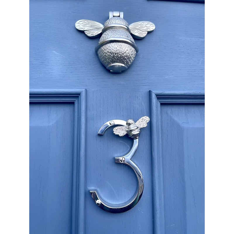 Silver Brass bee House Number with Bee design | 5