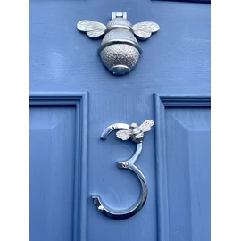 Silver Brass bee House Number with Bee design | 5 inch Modern Door Sign Numbers Signs Plaques | Street Home Address Numerals (2)
