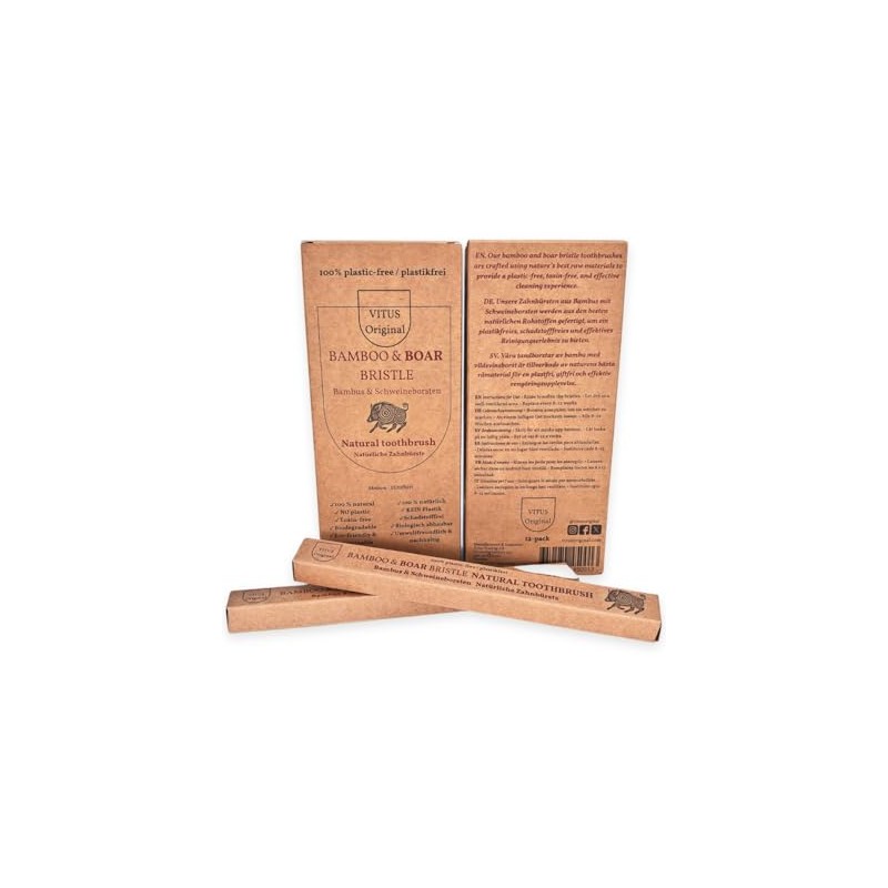 All Plastic-Free Bamboo Toothbrushes with Hog Bristles / Natural Bristles