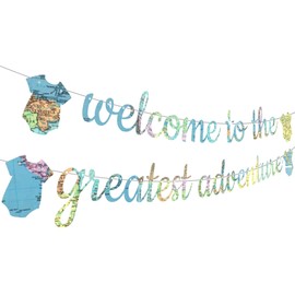 LaVenty Travel Baby Shower Decorations Welcome Baby Banner Adventure Awaits Baby Shower Decorations Adventure Awaits Party Decorations