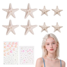 10 Pack Mermaid Hair Clips Set, Starfish Hair Clip and Seashell Hair Accessories with Glitter Stickers, Beach Wedding Party Hairpins for Women Girls