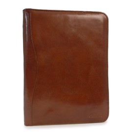 Ashwood - Men's Leather A4 Zip Conference Folder - Presentation Portfolio Folder - Document Holder with Pen & Business Card Pockets - Chestnut