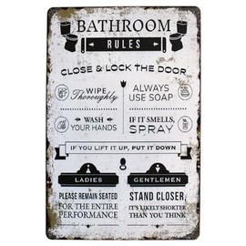 Bathroom Rules Close Lock The Door Metal Tin Sign Wall Home Decor Art Plaque Retro Vintage (Close)