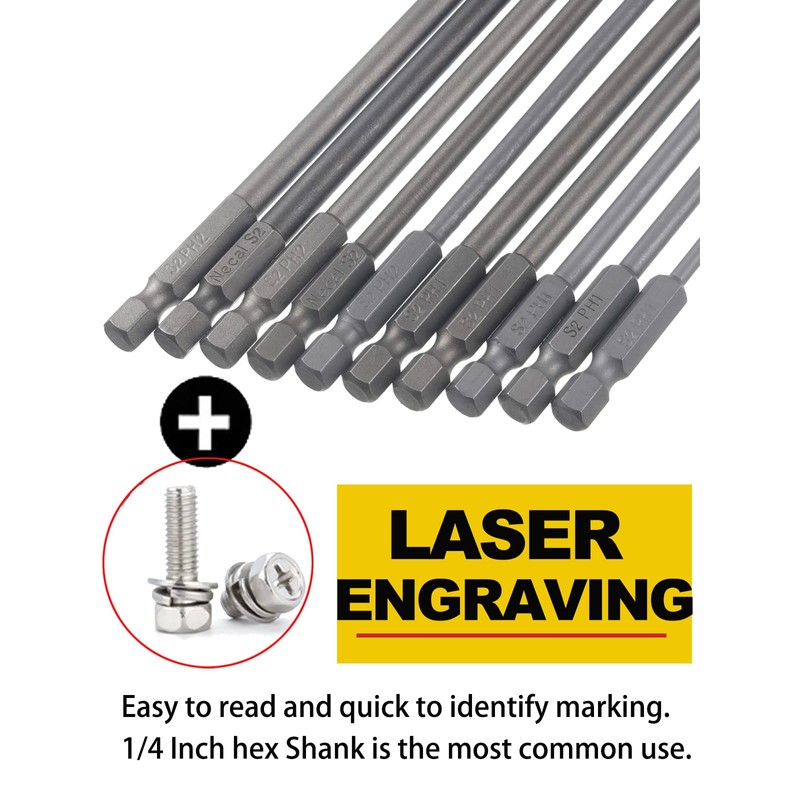 Rocaris 10 Pack Extra Long Phillips Screwdriver Bit Sets, 1/4