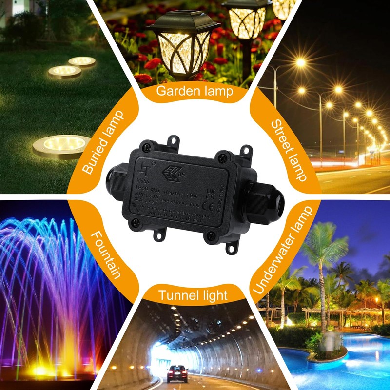 Tynoscco IP68 Waterproof Junction Box Outdoor Small 2Way Electrical Junction