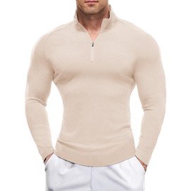 JMIERR Man Quarter Zip Muscle Running Shirt Vintage Ivy Design Stretchy Moisture Breathable for Athletic Workout, US43(L), A Parchment