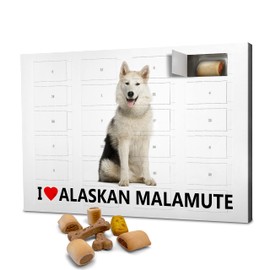 printplanet Dog Advent Calendar with Treats - Motif I Love Alaskan Malamute - Christmas Calendar for Dogs - 2023