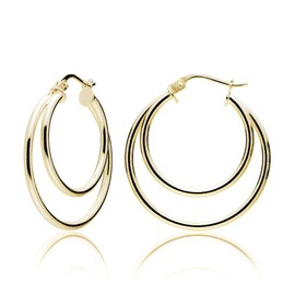 Hoops & Loops Yellow Gold Flash Sterling Silver Double Circle Round-Tube Polished Hoop Earrings, 25mm