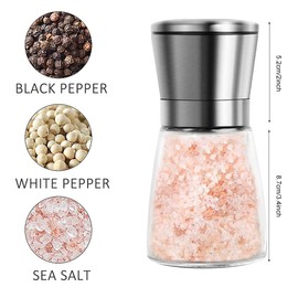 Salt and Pepper Grinder Set Stainless Steel Salt and Pepper Shakers Refillable Manual Spice Mill Pepper Grinder with Adjustable Coarseness (Without Spice Content, 2 Pack)