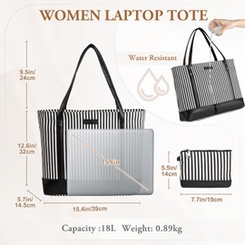 VASCHY Laptop Tote Bag for Women, Large 15.6inch Computer Teacher Bag Purse Briefcase for Travel,Work,Business,Office Black White