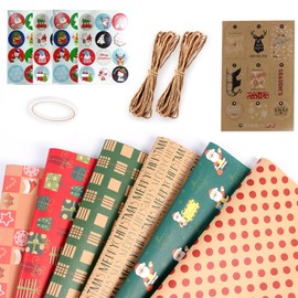 Christmas Wrapping Paper, 6 Sheets Wrap Contain Red & Green with Packaging Tools, Wrapping Paper for Christmas Party with Stickers Tags, Wrapping 27.6x19.7in