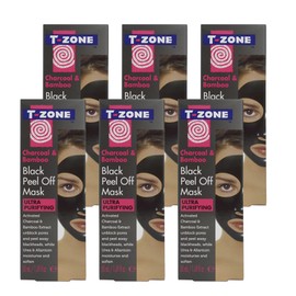 T-Zone 6 x 50ml Multipack Charcoal & Bamboo Ultra Purifying Black Peel Off Mask, Specially Formulated to Unblock Pores and Peel Away Blackheads, Moisturise & Soften Skin