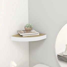 Oak and White 9.8"x9.8"x1.4" MDF Wall Corner Display Shelfcolor: White Color